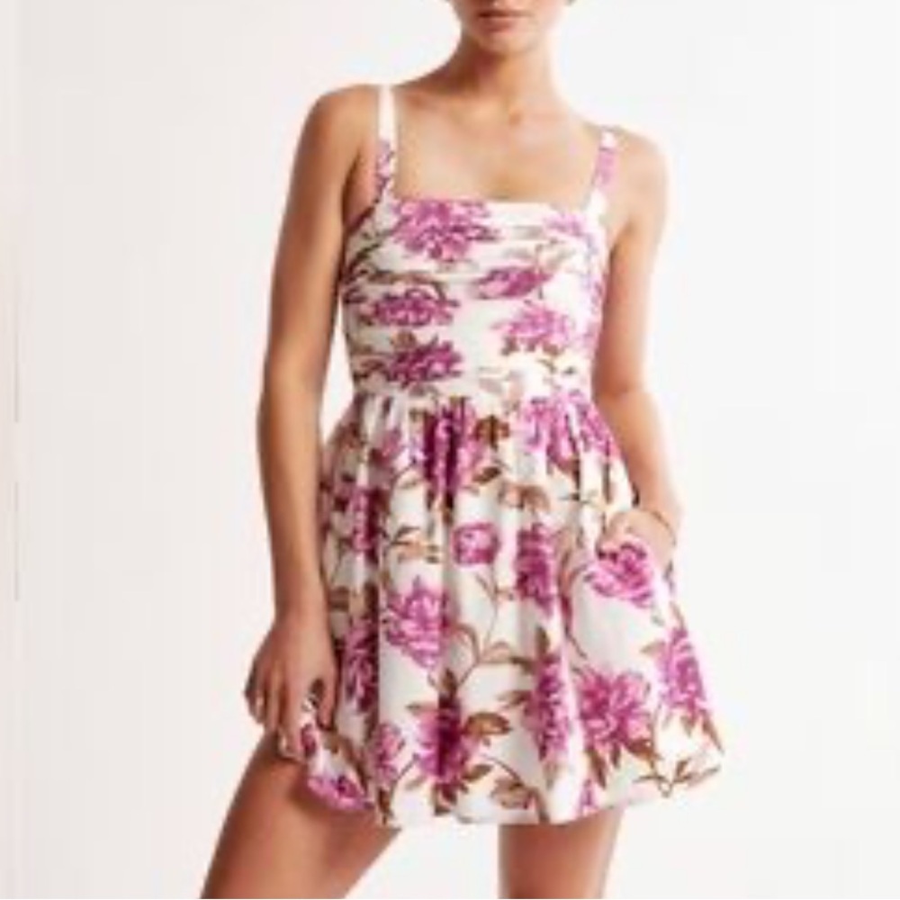 Abercrombie & Fitch Emerson Poplin Wide Strap Mini Dress M White Purple Flowers